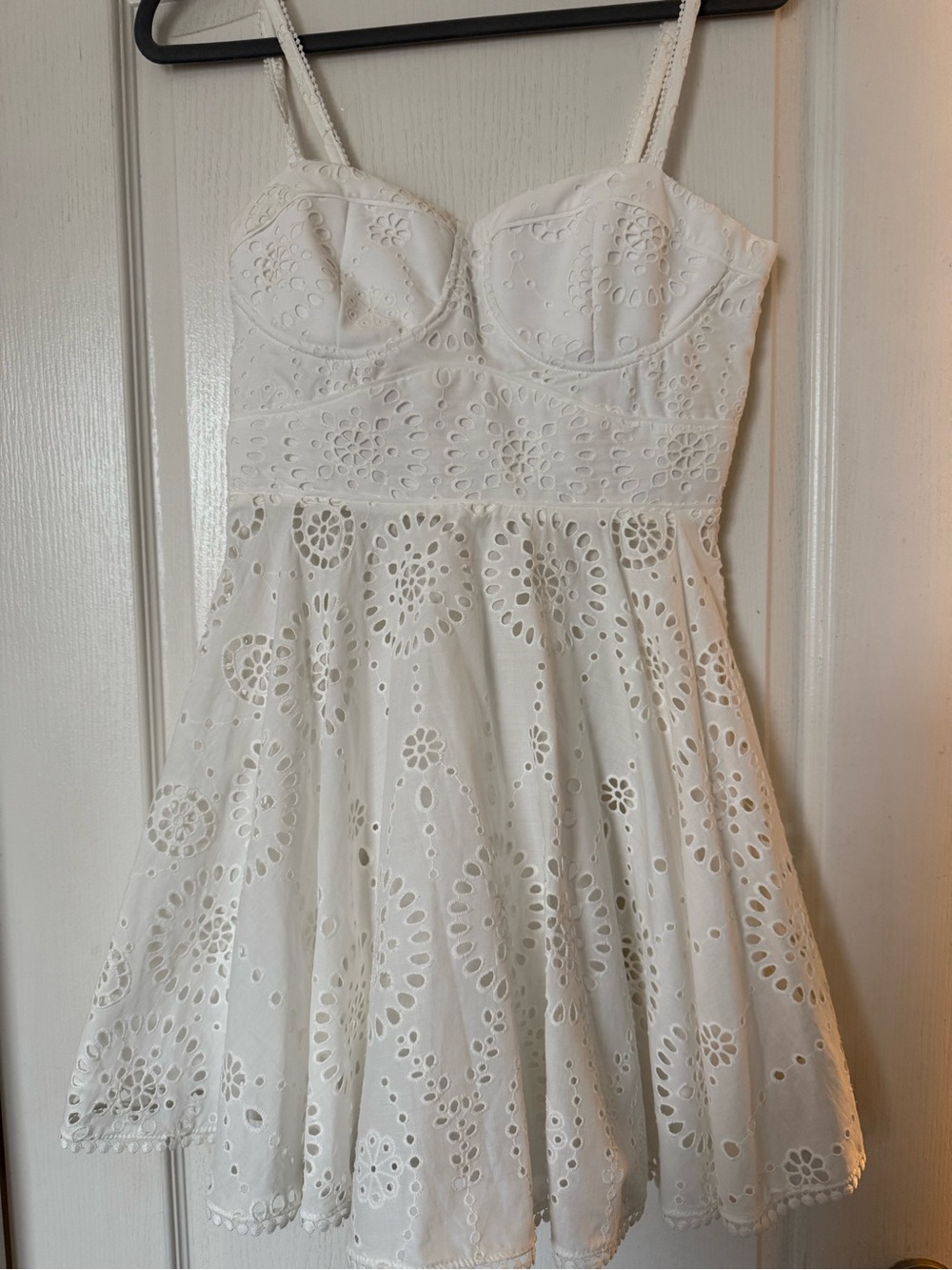 Zara White Eyelet Mini Dress with Spaghetti Straps